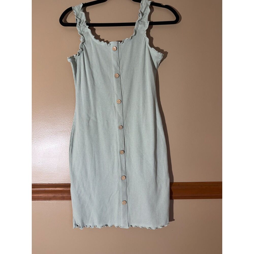 No Boundaries S 3-5 Mint Green Ribbed Button Front Ruffle Mini Dress